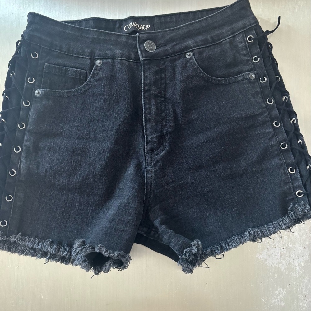 Courtshop Black Jean Shorts with Lace-Up Sides
